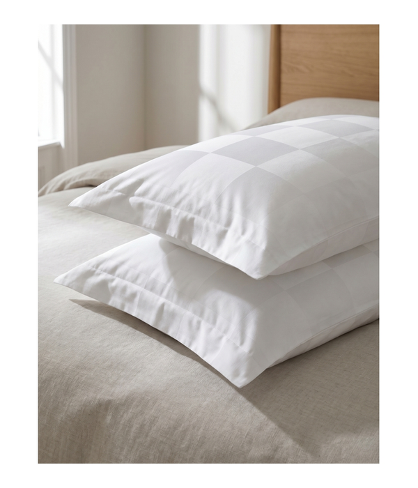 9cm Checks Twin Pack Cotton Pillow Cases 375TC