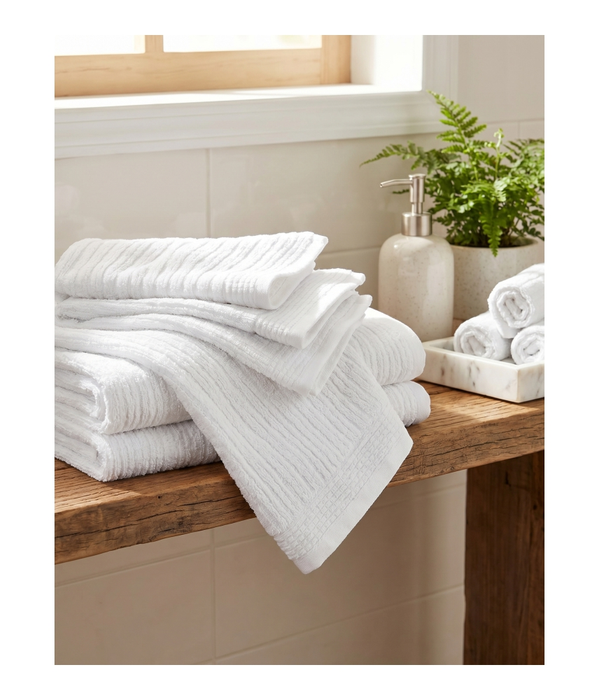 White Hand Towel Ribbed
