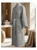Bath Robe Waffle Deep Checks Grey