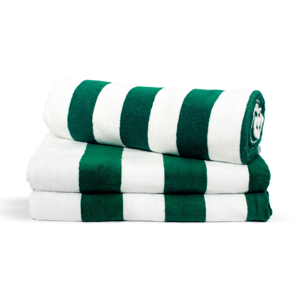 green and white towels